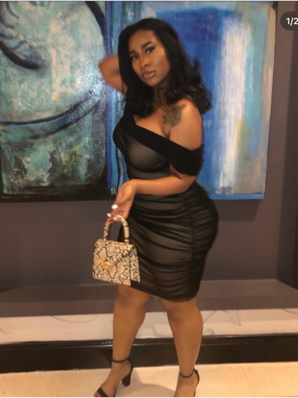 Off-Shoulder Black Sheer Ruched Bodycon Dress